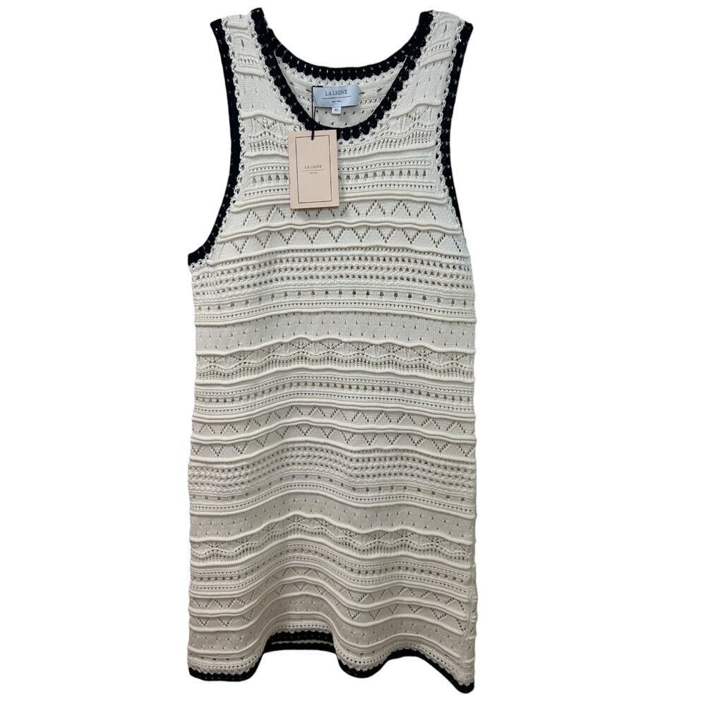 La Ligne - NWT, Women's 'Mallory' Mini Knit Dress - Cream/Black, X-Large - Picture 2 of 13